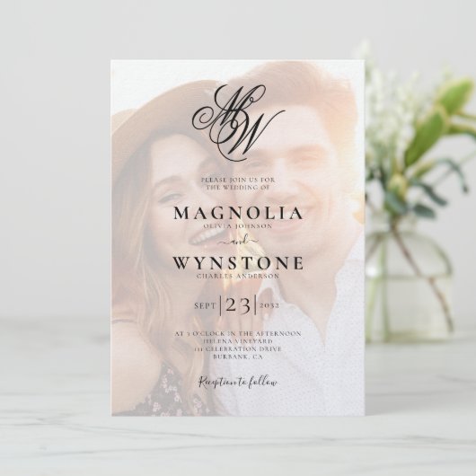 Invitation Monogramme de luxe QR Code Mariage photo (Debout devant)