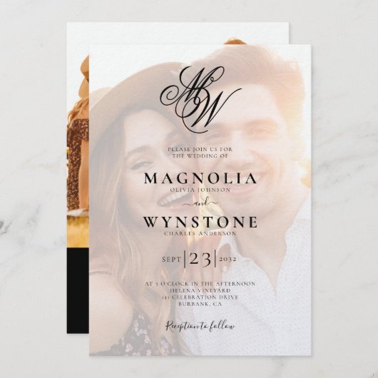 Invitation Monogramme de luxe QR Code Mariage photo (Devant / Derrière)