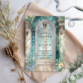 Invitation Monogramme de mariage à l'aquarelle bleu sarcelle 