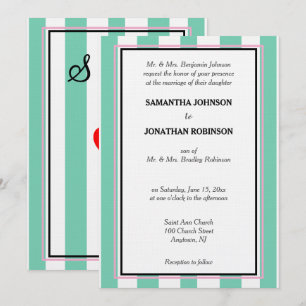Invitation Monogramme de mariage à rayures verdâtre blanc ros
