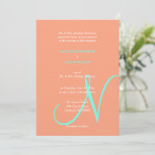 Invitation Monogramme de mariage bleu cantaloupé (Debout devant)