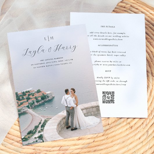 Invitation Monogramme de mariage | Code QR photo tout-en-un