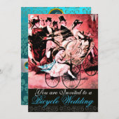 INVITATION MONOGRAMME DE MARIAGE DAMASK BLACK BLEU RED BICYCL (Devant / Derrière)