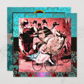 INVITATION MONOGRAMME DE MARIAGE DAMASK BLACK BLEU ROUGE (Devant / Derrière)