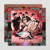 INVITATION MONOGRAMME DE MARIAGE DAMASK BLACK BLEU ROUGE (Devant / Derrière)