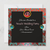 INVITATION MONOGRAMME DE MARIAGE DAMASK BLACK BLEU ROUGE (Dos)