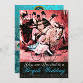 INVITATION MONOGRAMME DE MARIAGE DAMASK BLACK BLEU ROUGE, (Devant / Derrière)