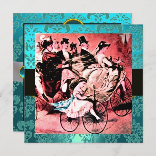 INVITATION MONOGRAMME DE MARIAGE DAMASK BLACK BLEU ROUGE (Devant / Derrière)