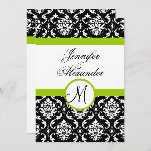 Invitation Monogramme de mariage devant l'invitation vert dam (Devant / Derrière)