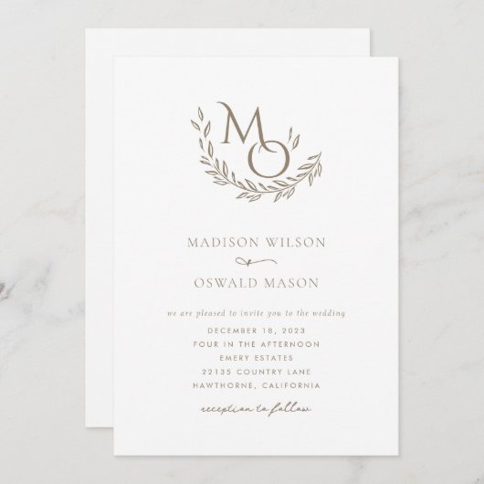 Invitation Monogramme de mariage élégant classique  (Devant / Derrière)
