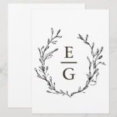 Invitation Monogramme de mariage élégant minimal verdure (Devant / Derrière)