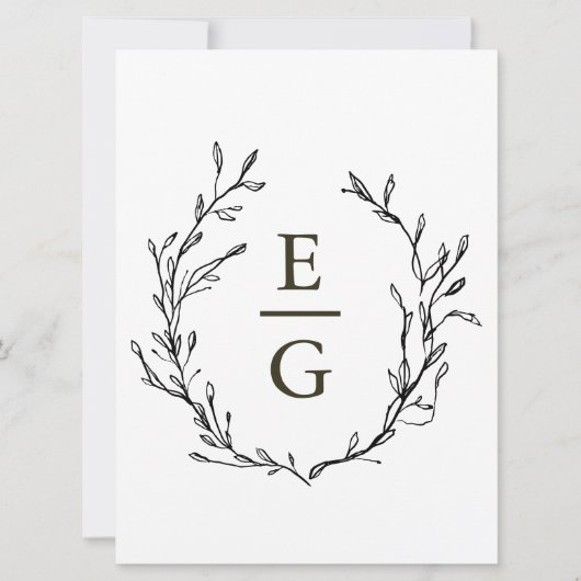 Invitation Monogramme de mariage élégant minimal verdure (Devant)