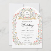 Invitation Monogramme de mariage floral arqué, Jardin romanti (Devant)