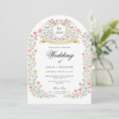Invitation Monogramme de mariage floral arqué, Jardin romanti (Debout devant)