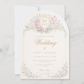 Invitation Monogramme de mariage floral arqué, Jardin romanti (Devant)