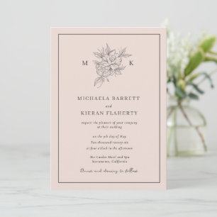 Invitation Monogramme de mariage floral botanique rose blush