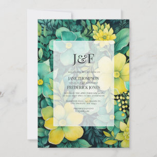 Invitation Monogramme de mariage floral jaune et vert
