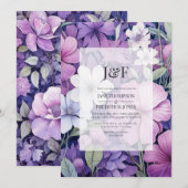 Invitation Monogramme de Mariage floral Lilac et Grey (Devant / Derrière)