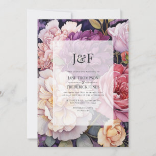 Invitation Monogramme de mariage floral mauve et champagne