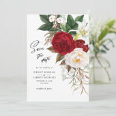 Invitation Monogramme de mariage floral rouge romantique, sav (Debout devant)