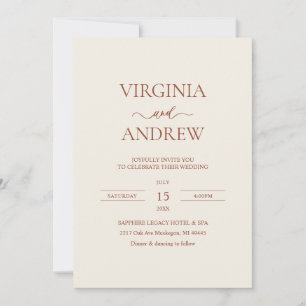 Invitation Monogramme de mariage minimaliste en terre cuite