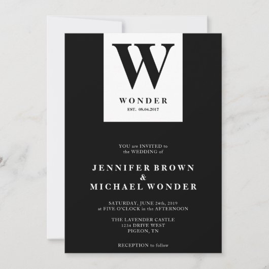 Invitation Monogramme de mariage scandinave noir (Devant)