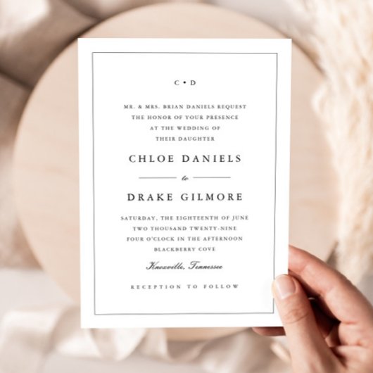 Invitation Monogramme de mariage simple noir et blanc