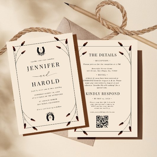 Invitation Monogramme de mariage tout-en-un fer à cheval bohè