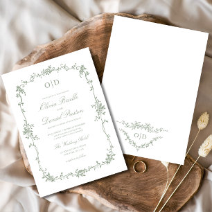 Invitation Monogramme de Mariage végétal de Sage victorien