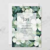 Invitation Monogramme de Mariage végétal vert et blanc Sage (Devant)