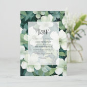 Invitation Monogramme de Mariage végétal vert et blanc Sage (Debout devant)