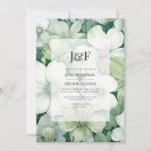 Invitation Monogramme de Mariage végétal vert et blanc Sage (Devant)