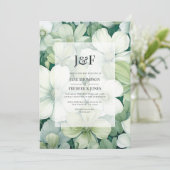 Invitation Monogramme de Mariage végétal vert et blanc Sage (Debout devant)