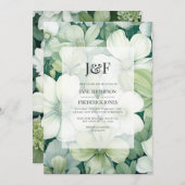 Invitation Monogramme de Mariage végétal vert et blanc Sage (Devant / Derrière)