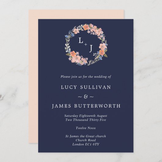 Invitation Monogramme de marine et de pêche Mariage de couron (Devant / Derrière)