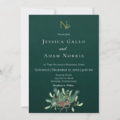 Invitation Monogramme de Noël rustique Mariage vert (Devant)