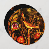 INVITATION MONOGRAMME DE NUIT ET ROSE, JAUNE ROUGE (Devant / Derrière)