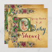 INVITATION MONOGRAMME DE PARCHEMENT FLORAL DU BABY SHOWER DE  (Devant / Derrière)