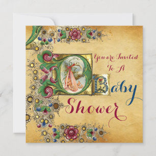 INVITATION MONOGRAMME DE PARCHEMENT FLORAL DU BABY SHOWER DE