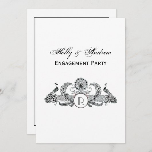 Invitation Monogramme de Peacocks vintages (Devant / Derrière)