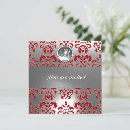 INVITATION MONOGRAMME DE PIERRE GEMME EN DAMAS ROUGE ET BLANC (Debout devant)