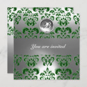 INVITATION MONOGRAMME DE PIERRE GEMME EN DAMAS VERT ET BLANC (Devant / Derrière)