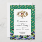 Invitation Monogramme de pierre précieuse de sirène sarcelle (Devant)