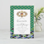 Invitation Monogramme de pierre précieuse de sirène sarcelle (Debout devant)