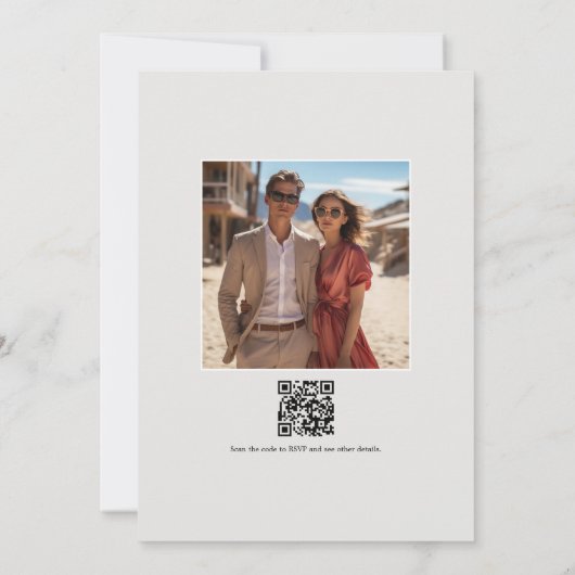 Invitation Monogramme de plage tropicale Photo Mariage et cod (Dos)