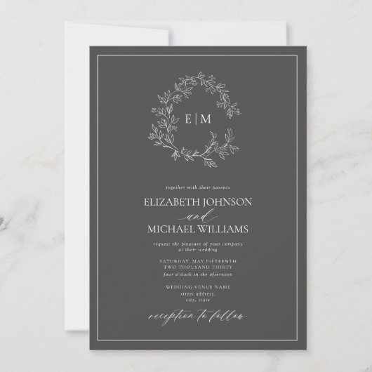 Invitation Monogramme de poitrine grise Mariage photo (Devant)