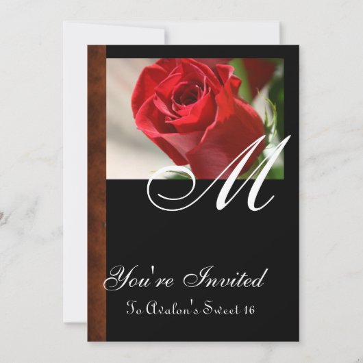 Invitation Monogramme de rose rouge toute l'invitation (Devant)
