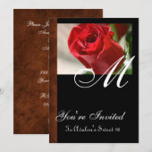 Invitation Monogramme de rose rouge toute l'invitation (Devant / Derrière)