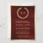 Invitation Monogramme de roses rouges de Bourgogne tout en un (Devant)