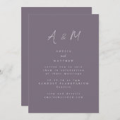 Invitation Monogramme de script minimal Boho Dusty Mariage vi (Devant / Derrière)
